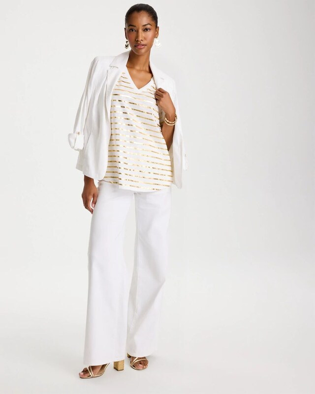 Striped Cotton Slub V-Neck Tee - image 2